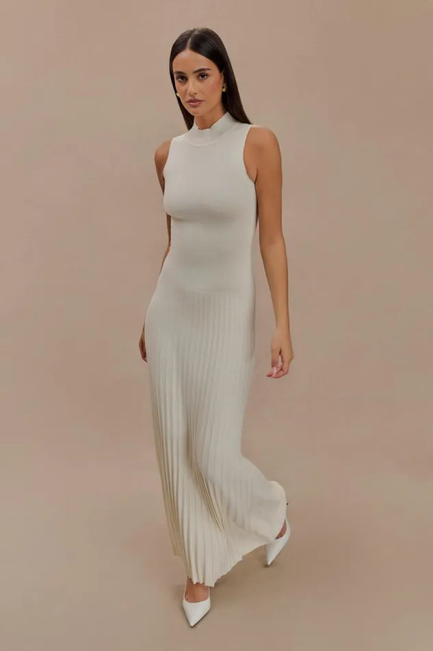 Women Meshki Dresses Mavis High Neck Pleated Maxi Dress 8211 Ivory