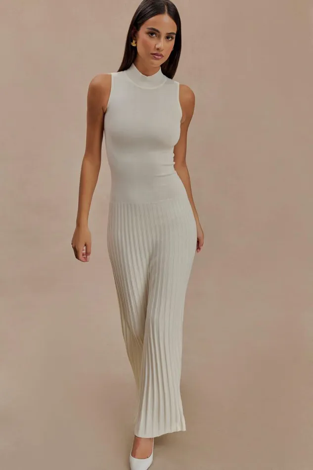 Women Meshki Dresses Mavis High Neck Pleated Maxi Dress 8211 Ivory