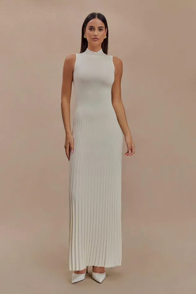 Women Meshki Dresses Mavis High Neck Pleated Maxi Dress 8211 Ivory