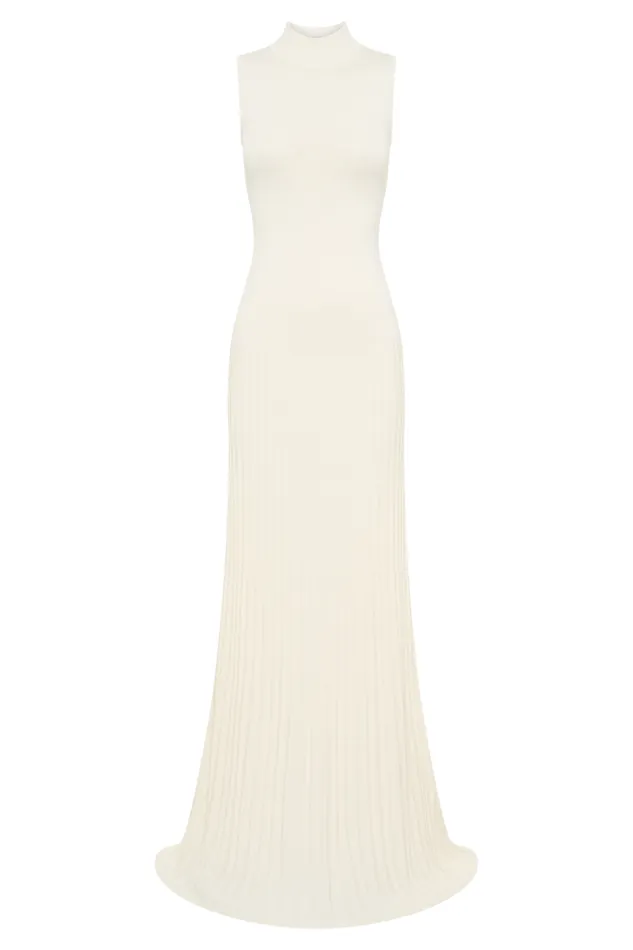 Women Meshki Dresses Mavis High Neck Pleated Maxi Dress 8211 Ivory
