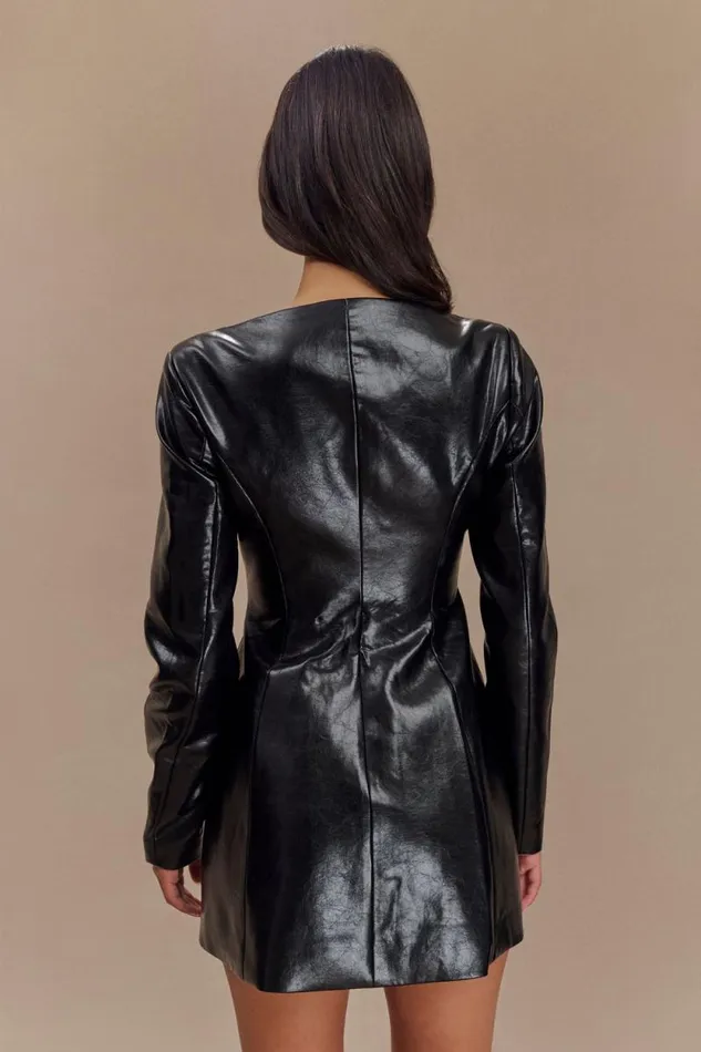 Women Meshki Dresses Nancy Faux Leather Mini Dress 8211 Black