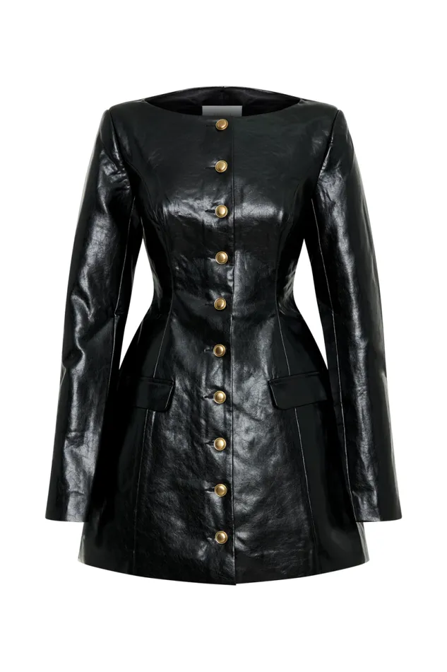 Women Meshki Dresses Nancy Faux Leather Mini Dress 8211 Black