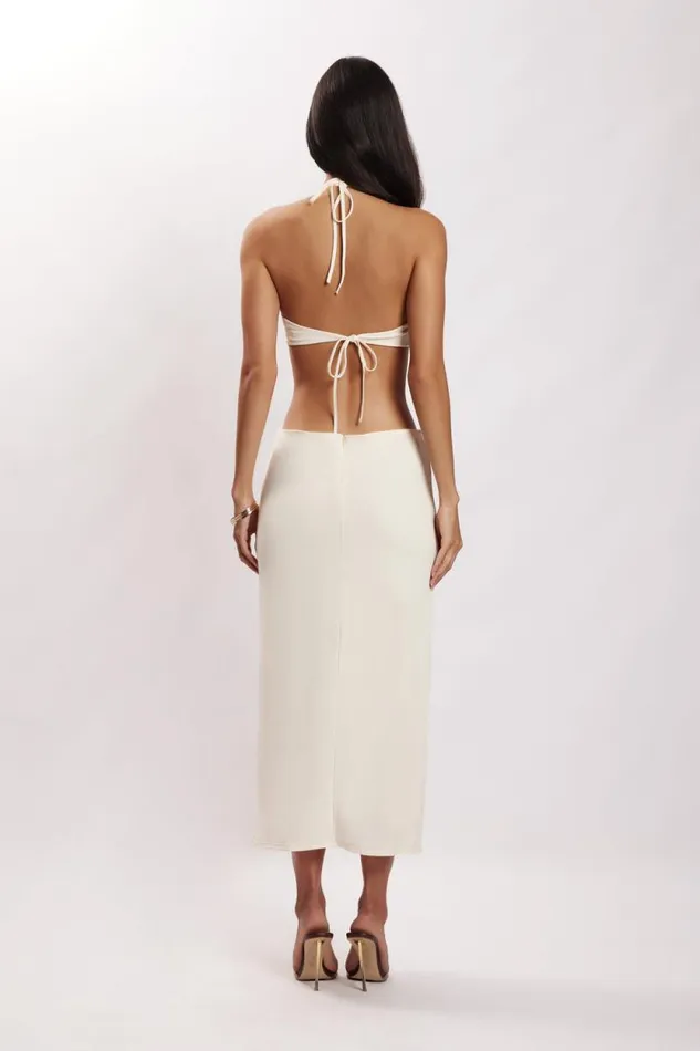 Women Meshki Dresses Natalie Halter Neck Cut Out Midi Dress 8211 Bone