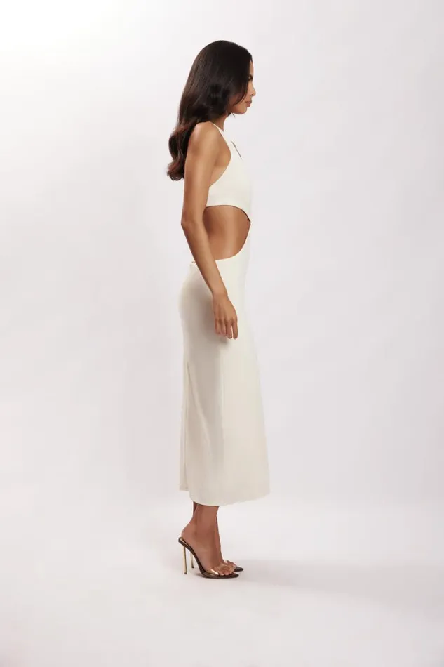 Women Meshki Dresses Natalie Halter Neck Cut Out Midi Dress 8211 Bone