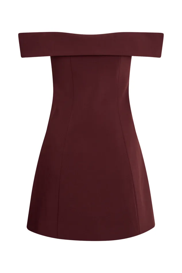 Women Meshki Dresses Noelle Off Shoulder Suiting Mini Dress 8211 Mahogany
