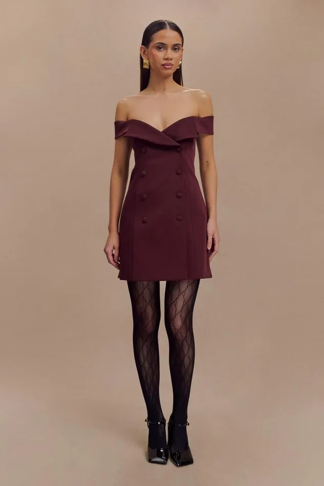 Women Meshki Dresses Noelle Off Shoulder Suiting Mini Dress 8211 Mahogany