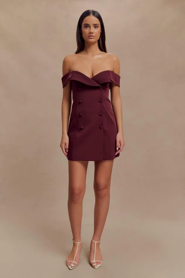 Women Meshki Dresses Noelle Off Shoulder Suiting Mini Dress 8211 Mahogany