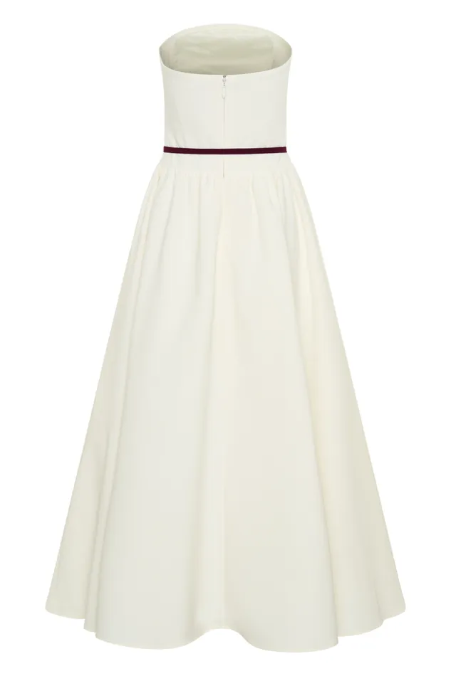 Women Meshki Dresses Penny Strapless Contrast Midi Dress 8211 Ivory and Burgundy