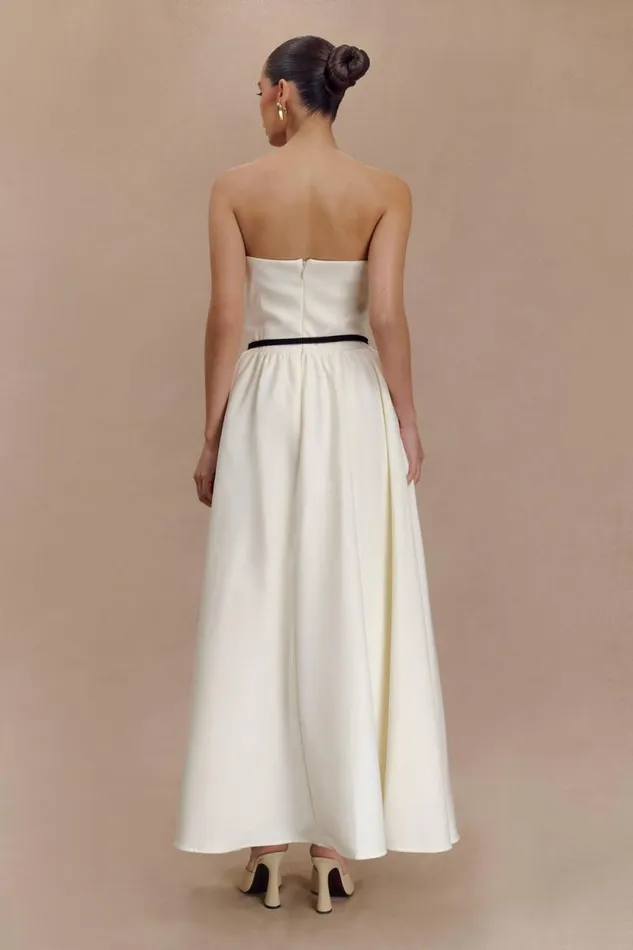 Women Meshki Dresses Penny Strapless Contrast Midi Dress 8211 Ivory and Burgundy