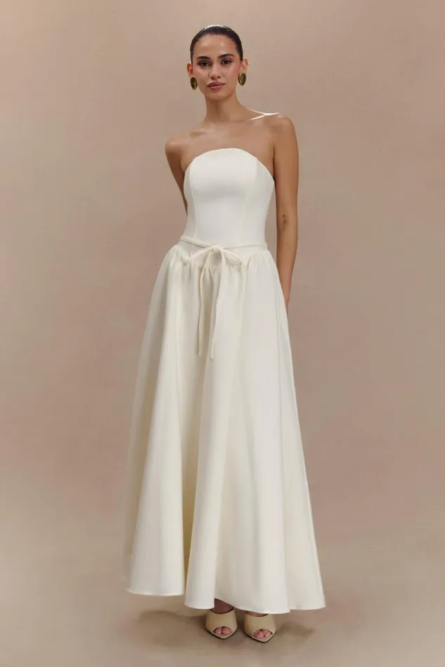 Women Meshki Dresses Penny Strapless Contrast Midi Dress 8211 Ivory and Burgundy