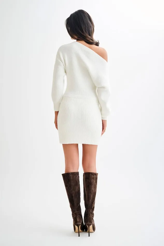 Women Meshki Dresses Rafferty Boat Neck Knit Mini Dress 8211 Ivory