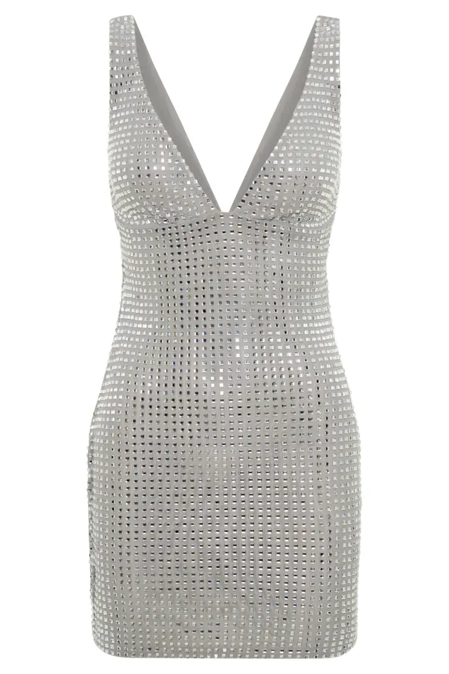 Women Meshki Dresses Ryann Mirrored Diamante Mini Dress 8211 Silver