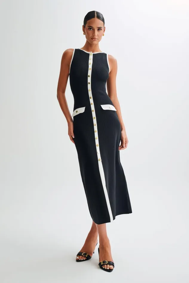 Women Meshki Dresses Sawyer Sleeveless Buttoned Maxi Dress 8211 BlackWhite