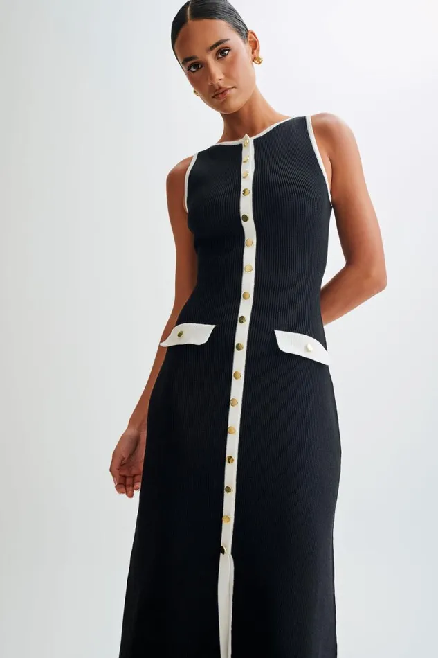 Women Meshki Dresses Sawyer Sleeveless Buttoned Maxi Dress 8211 BlackWhite