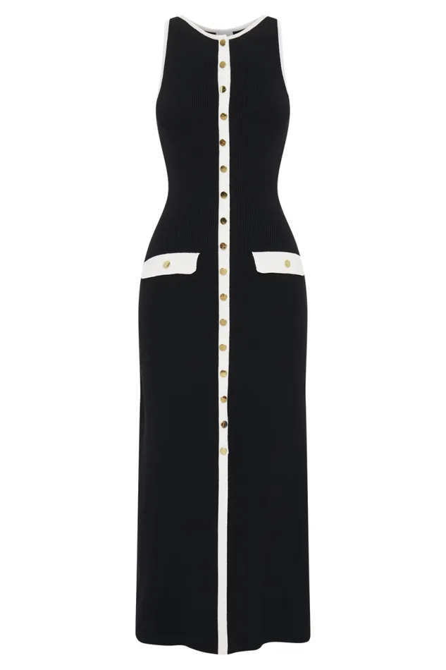 Women Meshki Dresses Sawyer Sleeveless Buttoned Maxi Dress 8211 BlackWhite