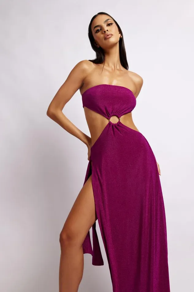 Women Meshki Dresses Sierra Strapless Shimmer Dress 8211 Violet Shimmer