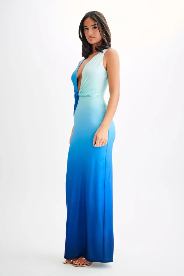 Women Meshki Dresses Stella Draped Slinky Maxi Dress 8211 Ombre Blue