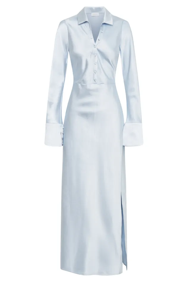 Women Meshki Dresses Whitley Satin Collared Maxi Dress 8211 Ice Blue