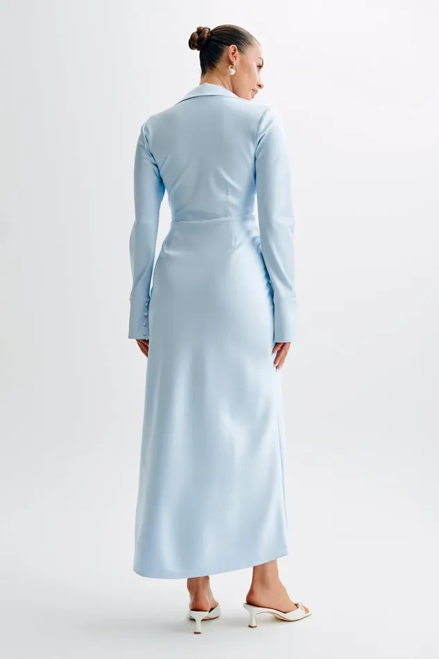 Women Meshki Dresses Whitley Satin Collared Maxi Dress 8211 Ice Blue