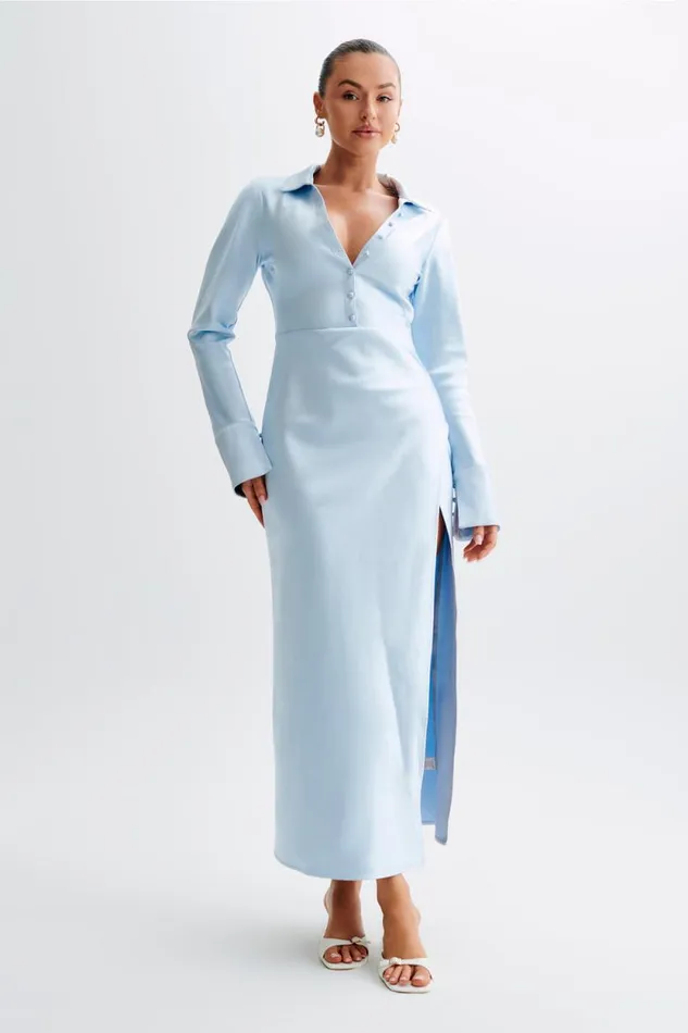 Women Meshki Dresses Whitley Satin Collared Maxi Dress 8211 Ice Blue