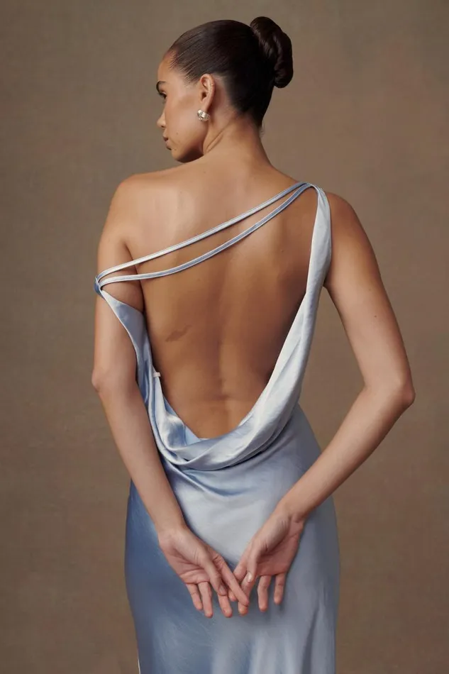 Women Meshki Dresses Yvette Slip Maxi Dress With Asymmetrical Hem 8211 Cornflower Blue