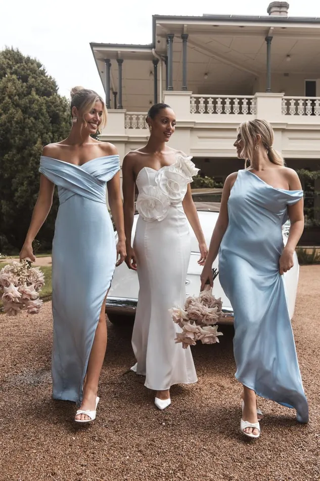 Women Meshki Dresses Yvette Slip Maxi Dress With Asymmetrical Hem 8211 Cornflower Blue