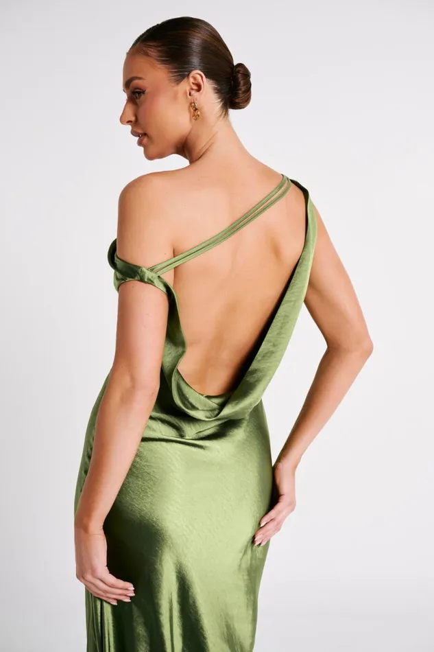 Women Meshki Dresses Yvette Slip Maxi Dress With Asymmetrical Hem 8211 Emerald