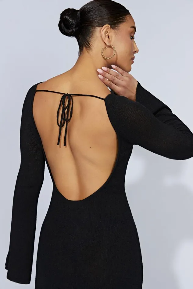 Women Meshki Dresses Zahra Long Sleeve Open Back Mini Knit Dress 8211 Black Women Meshki Dresses Zahra Long Sleeve Open Back Mini Knit Dress 8211 Black