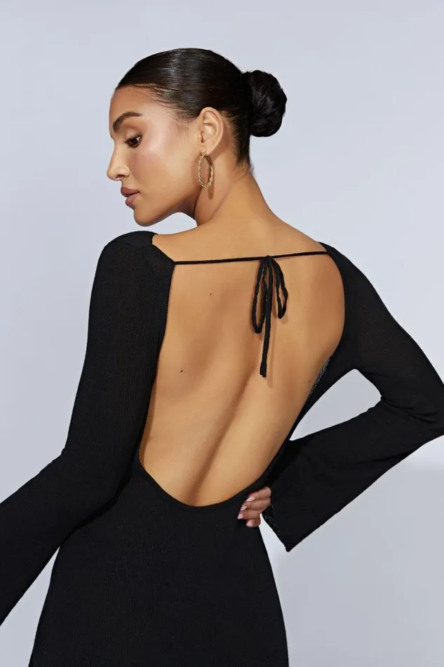Women Meshki Dresses Zahra Long Sleeve Open Back Mini Knit Dress 8211 Black Women Meshki Dresses Zahra Long Sleeve Open Back Mini Knit Dress 8211 Black