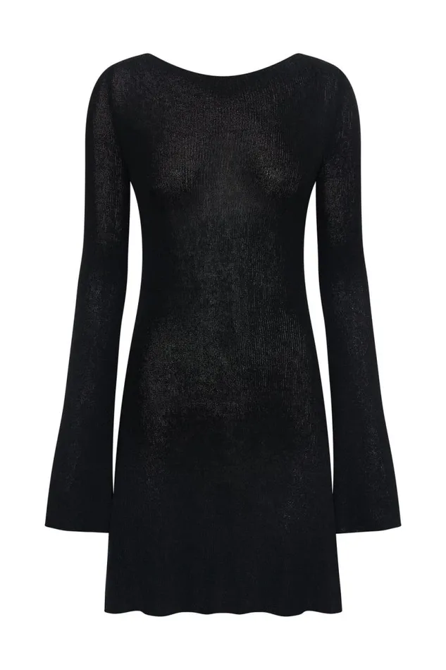 Women Meshki Dresses Zahra Long Sleeve Open Back Mini Knit Dress 8211 Black Women Meshki Dresses Zahra Long Sleeve Open Back Mini Knit Dress 8211 Black