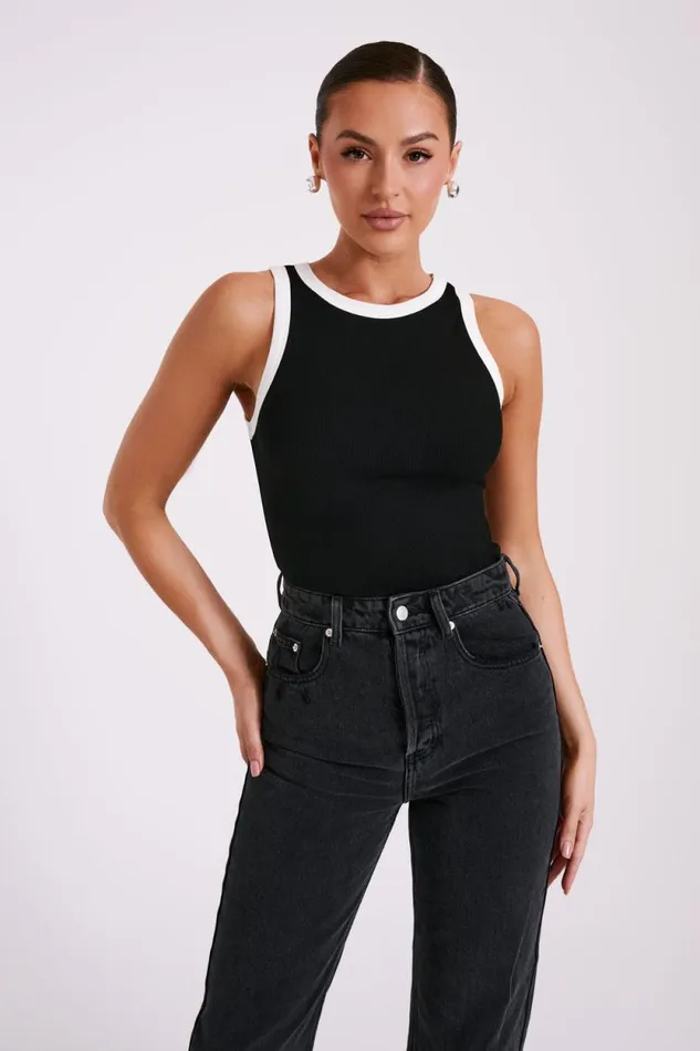 Women Meshki Dresses Zanna Contrast Ribbed Tank Top 8211 BlackWhite