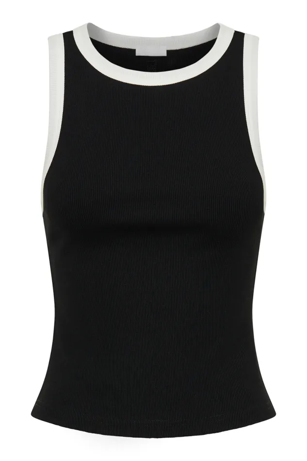 Women Meshki Dresses Zanna Contrast Ribbed Tank Top 8211 BlackWhite