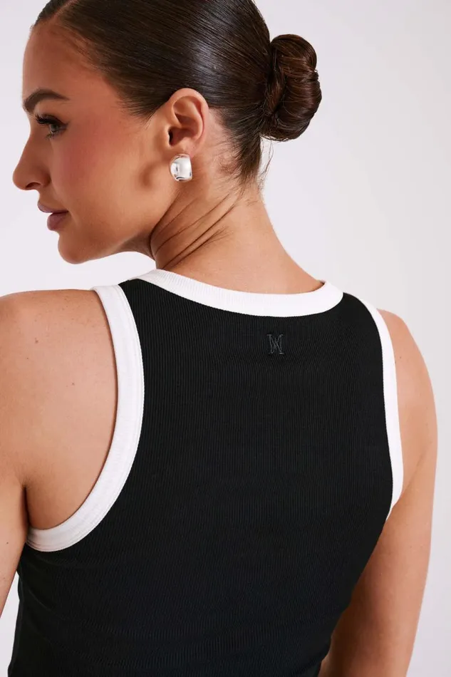 Women Meshki Dresses Zanna Contrast Ribbed Tank Top 8211 BlackWhite