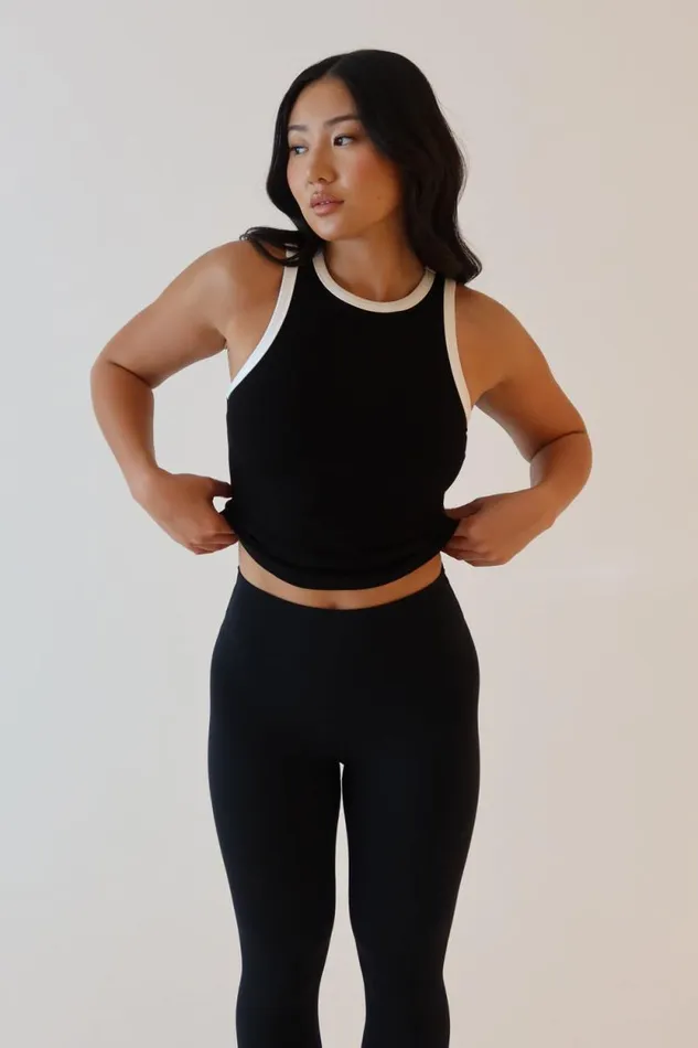 Women Meshki Dresses Zanna Contrast Ribbed Tank Top 8211 BlackWhite
