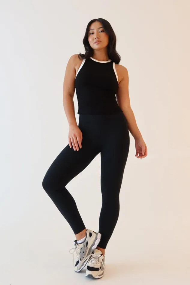 Women Meshki Dresses Zanna Contrast Ribbed Tank Top 8211 BlackWhite
