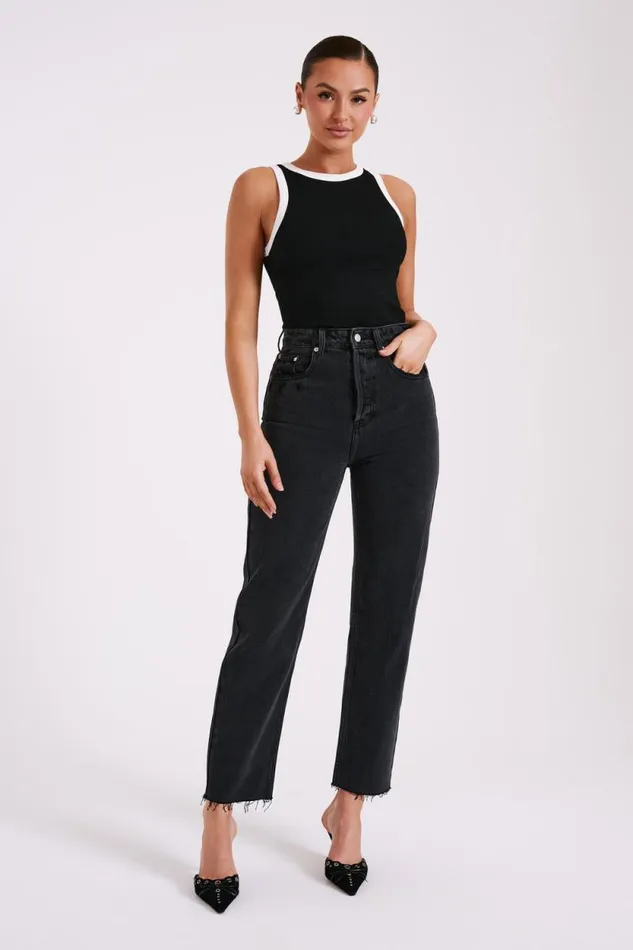 Women Meshki Dresses Zanna Contrast Ribbed Tank Top 8211 BlackWhite
