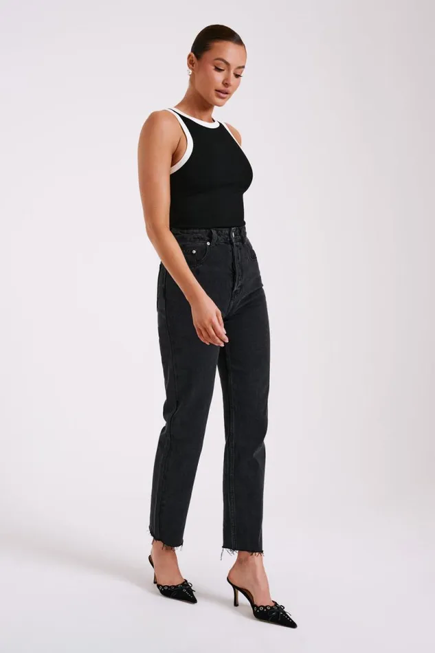 Women Meshki Dresses Zanna Contrast Ribbed Tank Top 8211 BlackWhite