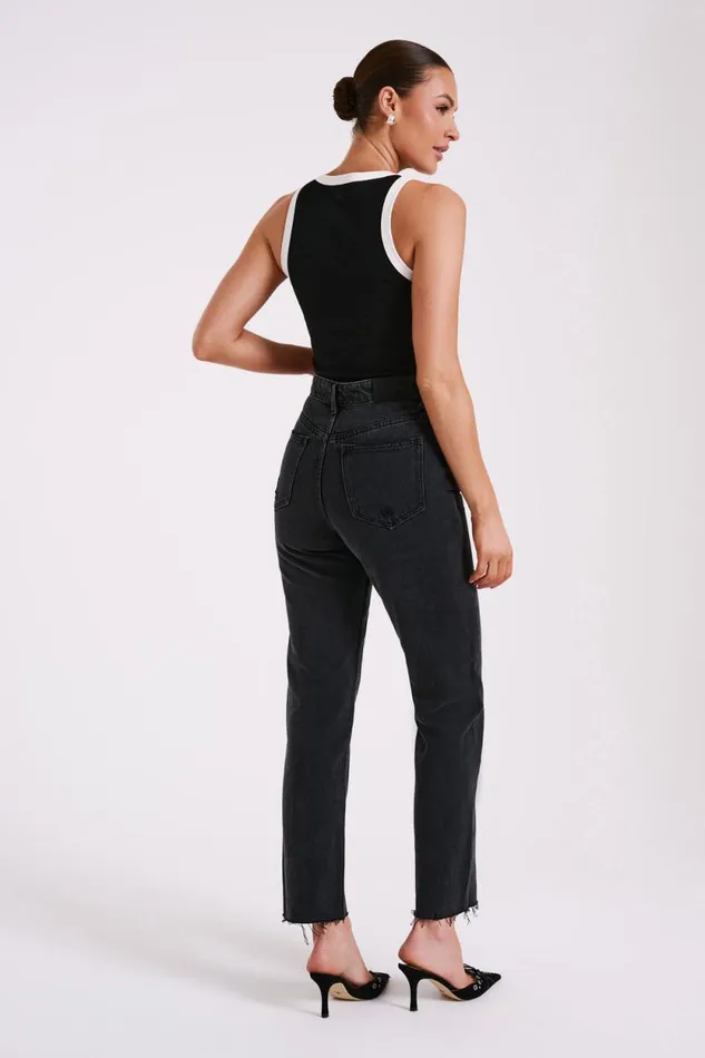 Women Meshki Dresses Zanna Contrast Ribbed Tank Top 8211 BlackWhite