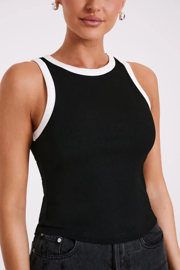 Women Meshki Dresses Zanna Contrast Ribbed Tank Top 8211 BlackWhite