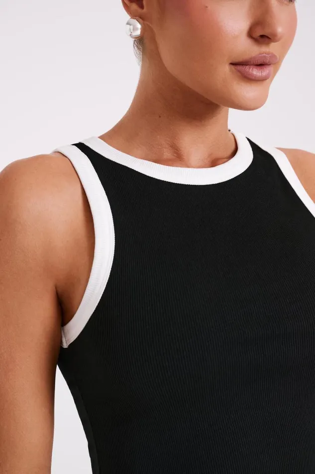 Women Meshki Dresses Zanna Contrast Ribbed Tank Top 8211 BlackWhite