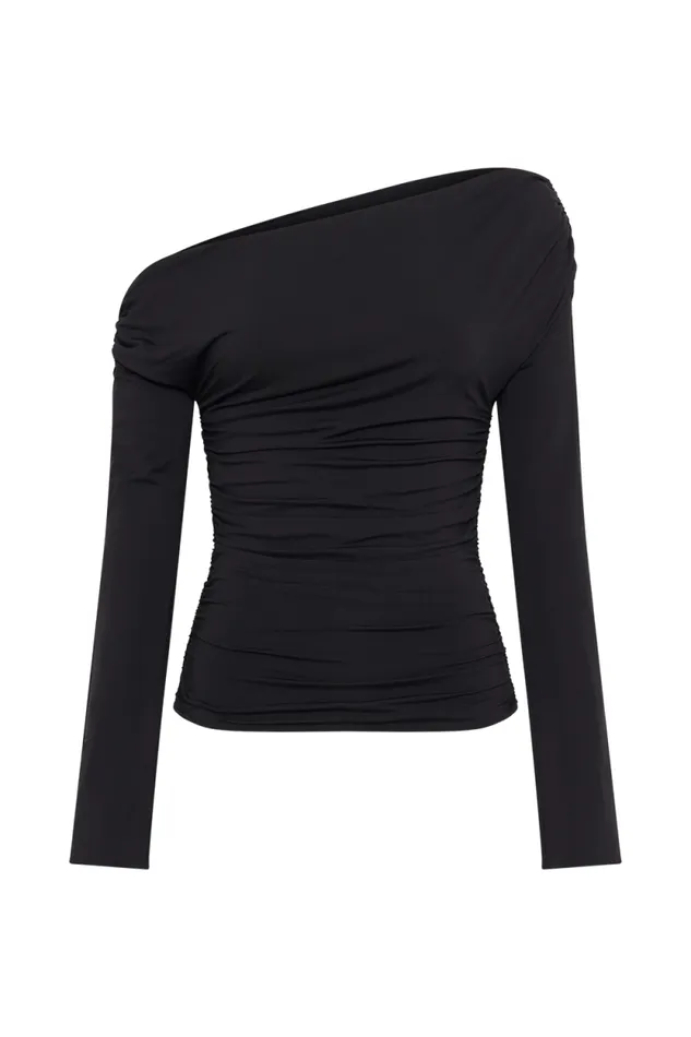 Women Meshki Tops Alayna Long Sleeve Recycled Nylon Ruched Top 8211 Black