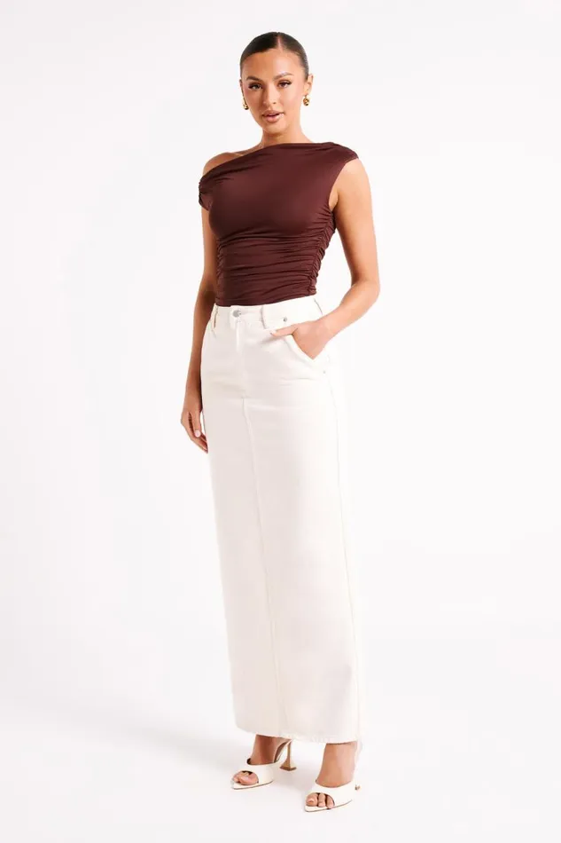 Women Meshki Tops Alayna Recycled Nylon Ruched Top 8211 Chocolate