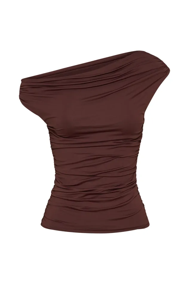 Women Meshki Tops Alayna Recycled Nylon Ruched Top 8211 Chocolate