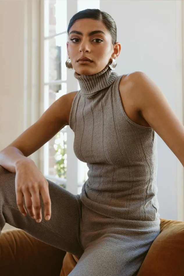 Women Meshki Tops Angelina Ribbed Turtleneck 8211 Grey Marle