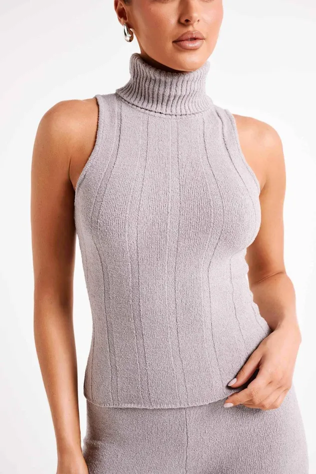 Women Meshki Tops Angelina Ribbed Turtleneck 8211 Grey Marle