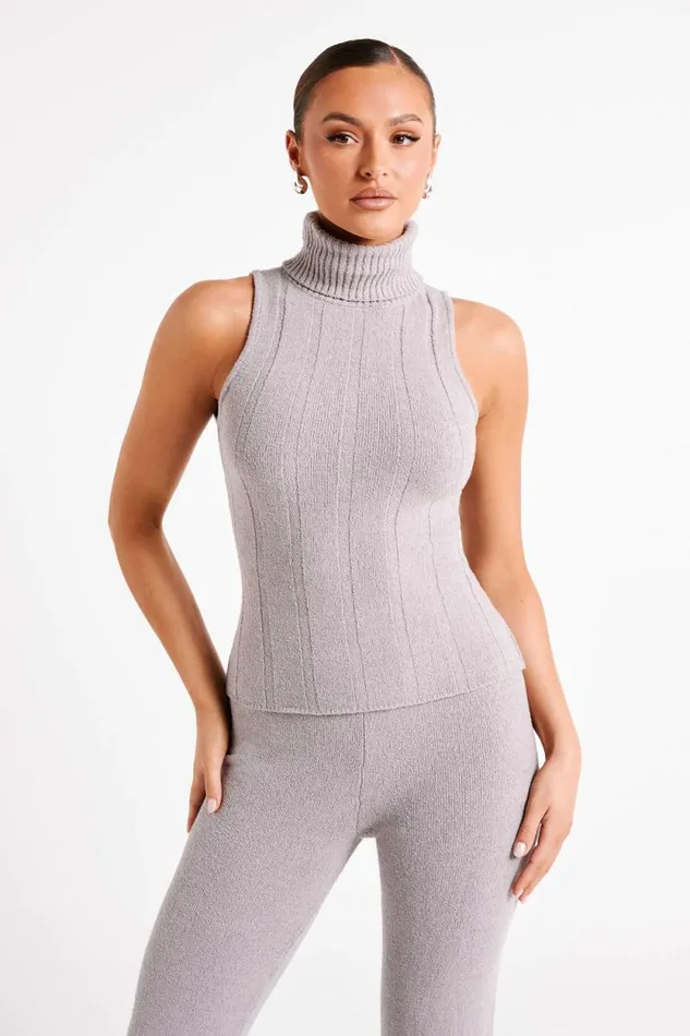 Women Meshki Tops Angelina Ribbed Turtleneck 8211 Grey Marle