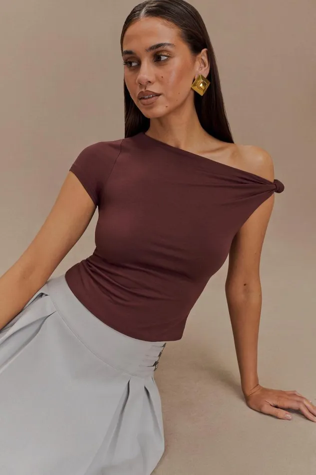 Women Meshki Tops Betty Short Sleeve Modal Top With Knot Shoulder 8211 Mahogany
