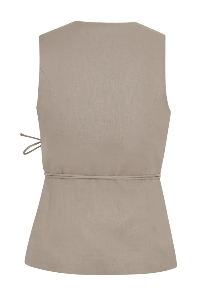 Women Meshki Tops Brandi Linen Sleeveless Wrap Top 8211 Pebble