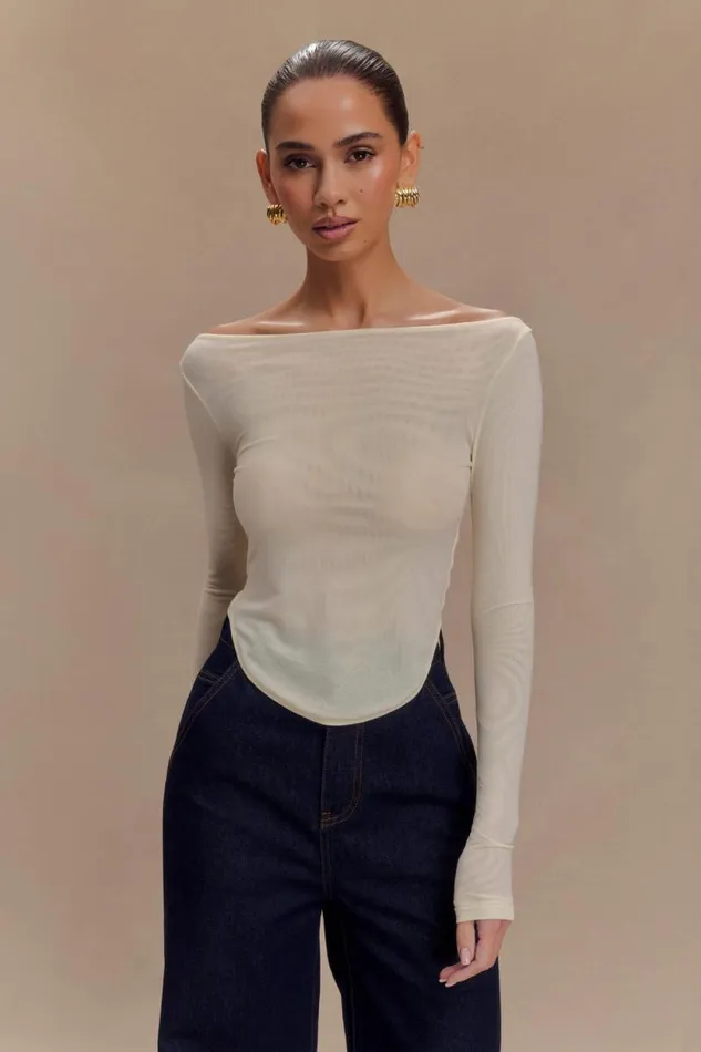 Women Meshki Tops Colette Boat Neck Mesh Top 8211 Ivory
