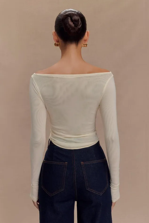 Women Meshki Tops Colette Boat Neck Mesh Top 8211 Ivory